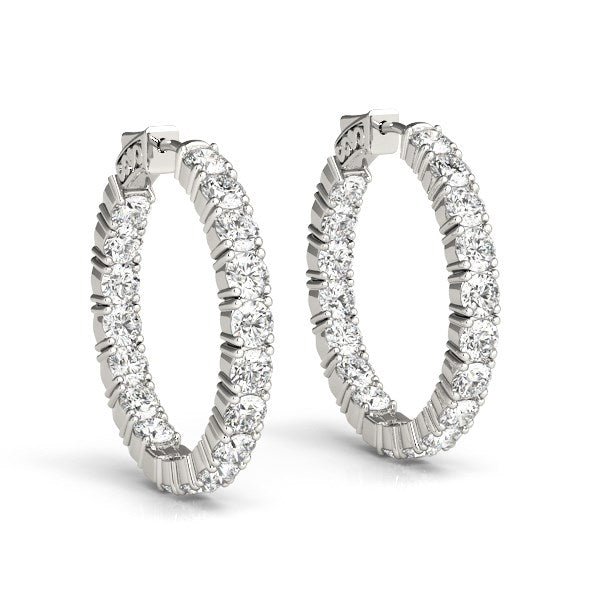14k White Gold Two Sided Prong Set Diamond Hoop Earrings (3 1/2 cttw) in a sleek high-contrast midnight luxury editorial styl